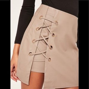 Missguided Taupe Eyelet Detail Lace Up Skirt